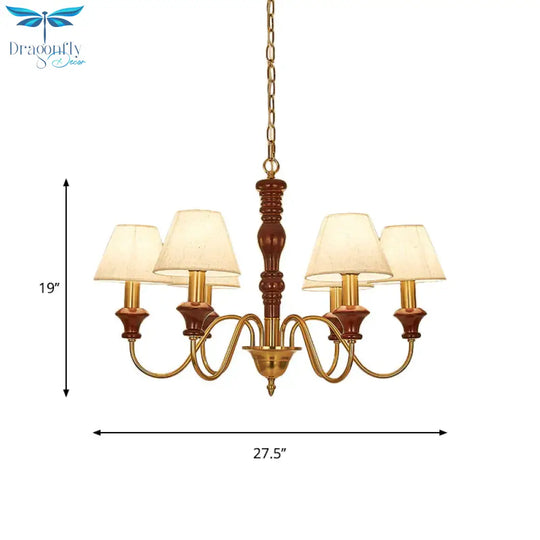 Fabric Conical Hanging Ceiling Light Rural Style 6/8 Heads Living Room Chandelier In White With