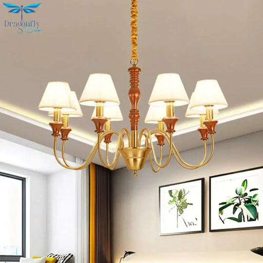 Fabric Conical Hanging Ceiling Light Rural Style 6/8 Heads Living Room Chandelier In White With