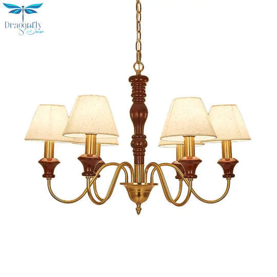 Fabric Conical Hanging Ceiling Light Rural Style 6/8 Heads Living Room Chandelier In White With