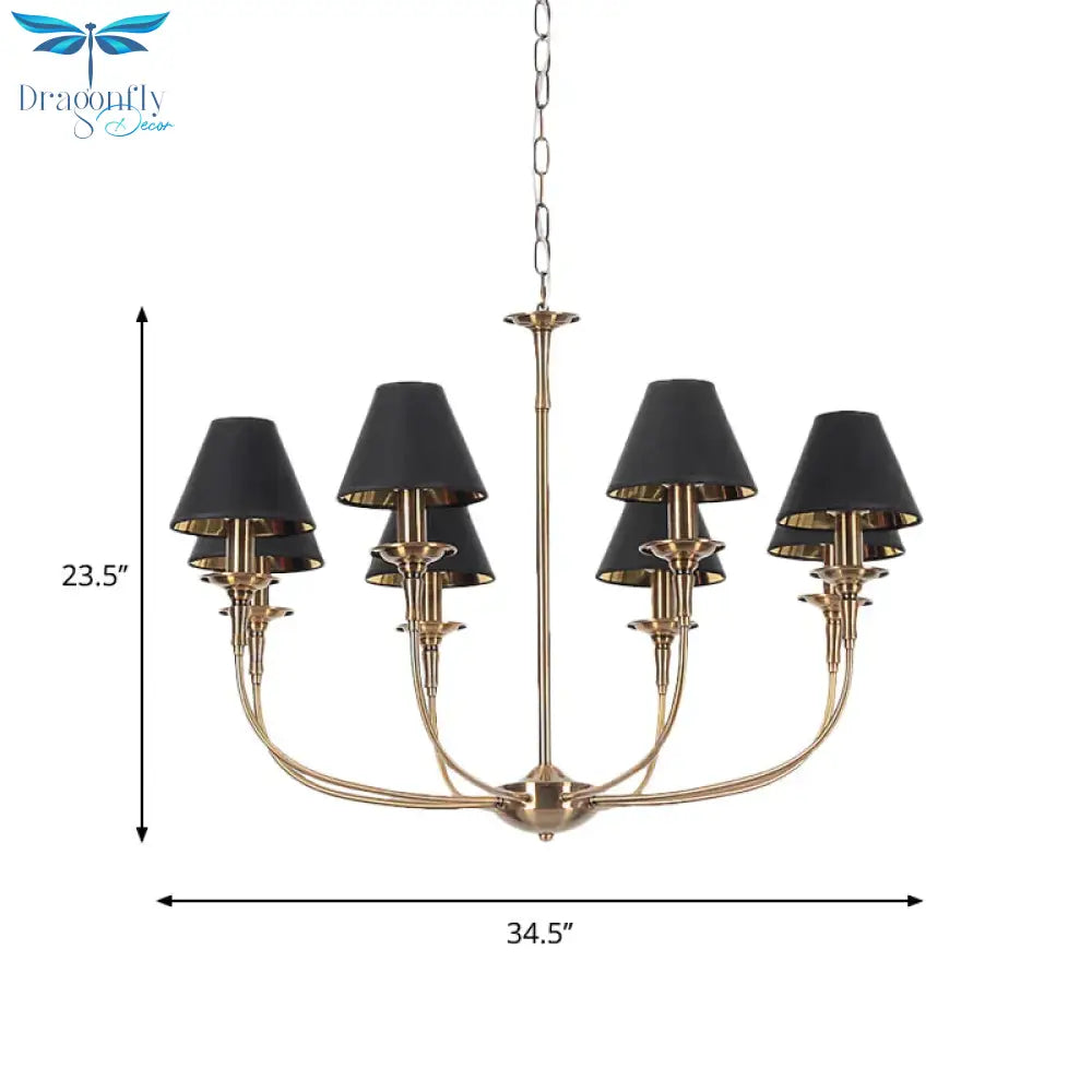 Fabric Tapered Chandelier Pendant Contemporary 3/4/6 Heads Black And Gold Hanging Ceiling Light