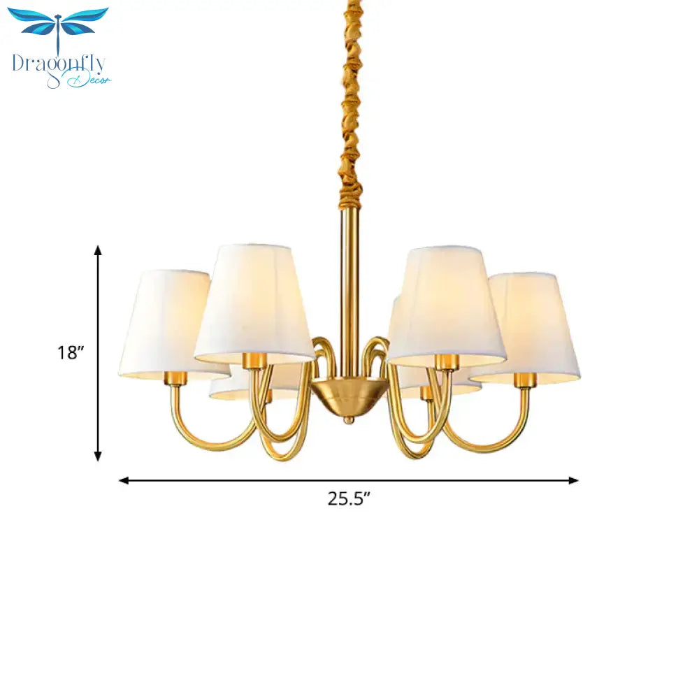 Fabric Tapered Hanging Chandelier Traditional 3/5/6 Lights Living Room Pendant Light In Brass