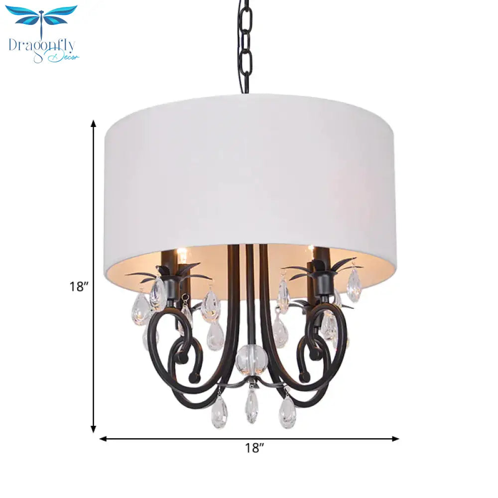 Fabric White Pendant Lamp Drum 4 Lights Traditional Chandelier Light Fixture For Bedroom
