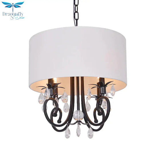 Fabric White Pendant Lamp Drum 4 Lights Traditional Chandelier Light Fixture For Bedroom