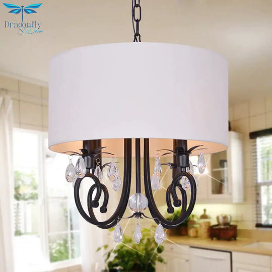 Fabric White Pendant Lamp Drum 4 Lights Traditional Chandelier Light Fixture For Bedroom