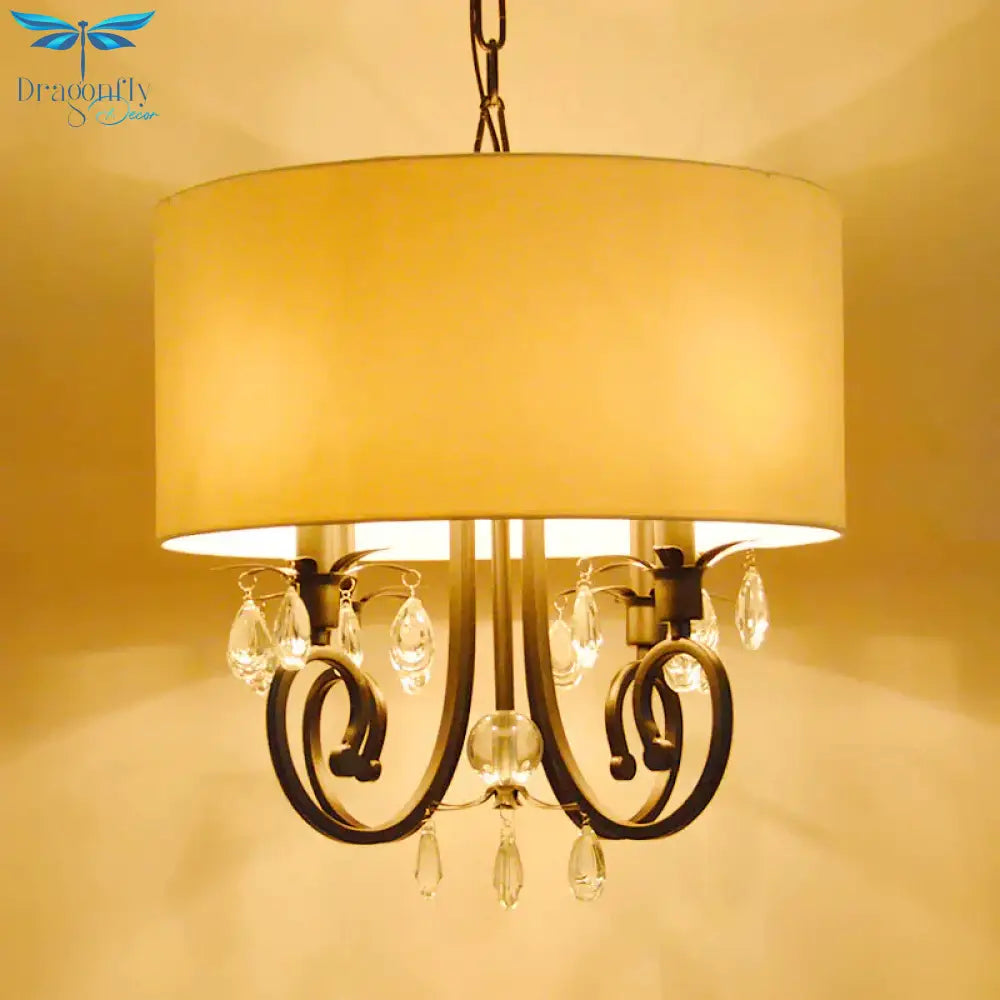 Fabric White Pendant Lamp Drum 4 Lights Traditional Chandelier Light Fixture For Bedroom