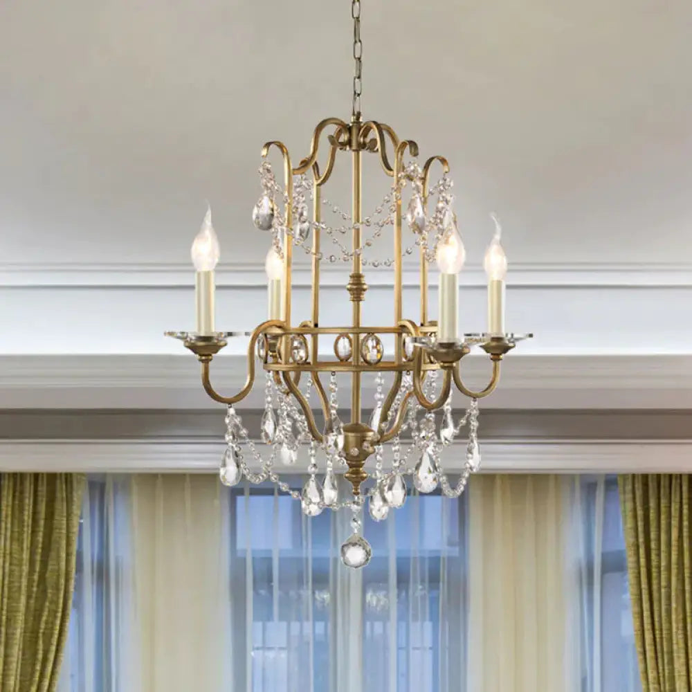 Farmhouse Candelabra Pendant Light Kit 4 Heads Crystal Swag Ceiling Chandelier In Gold