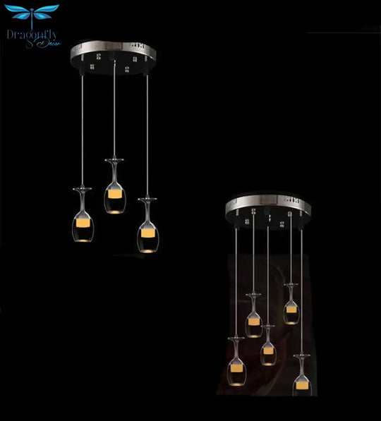 Fashion Red Wine Glasses Creative Led Simple Modern Dining Chandelier 3 Acrylic Room Fishing Line