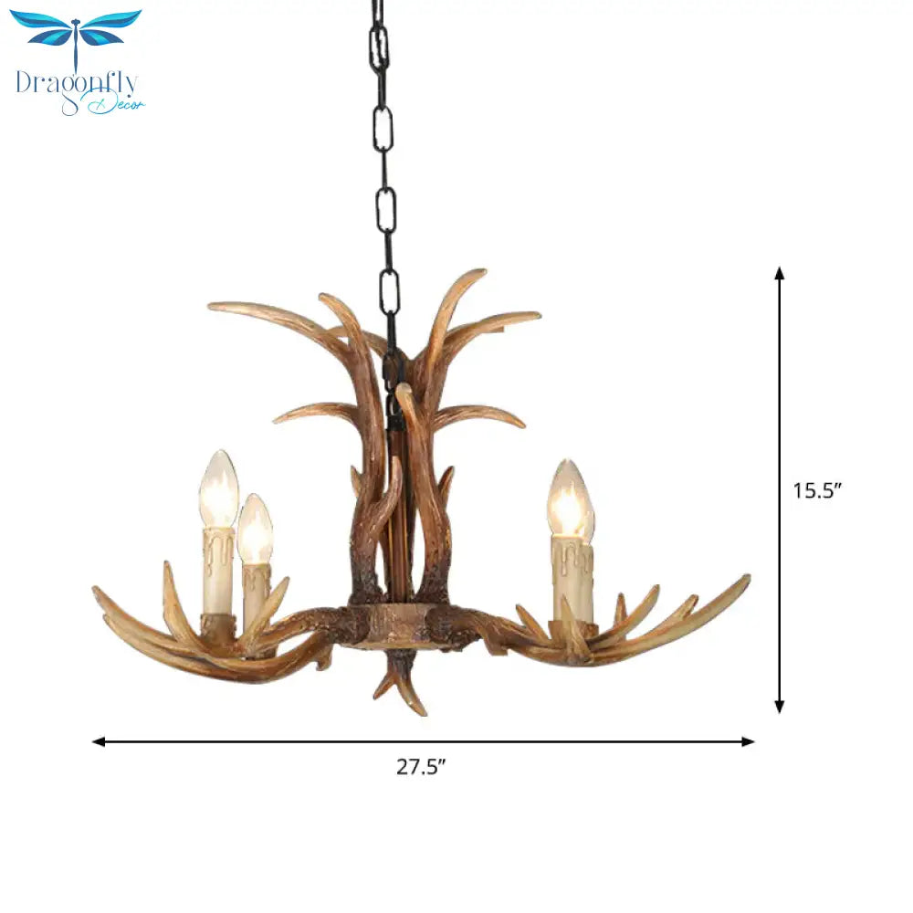 Faux Antler Bedroom Drop Lamp Traditional Resin 4/6/8 Bulbs Brown Chandelier Pendant Light