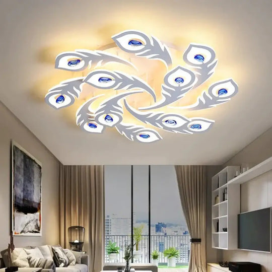 Feather Shape Living Room Led Ceiling Lamp Simple Warm Romantic Acrylic Master Bedroom 12 Heads /