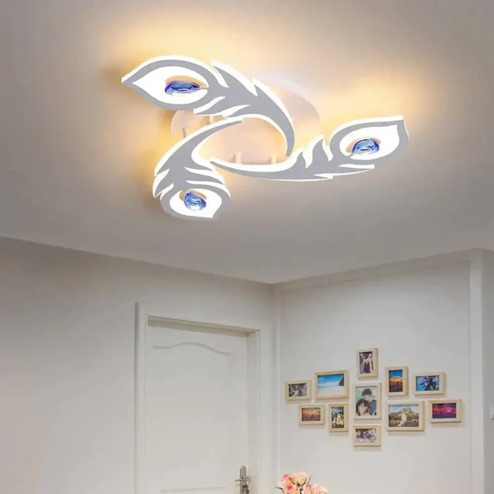 Feather Shape Living Room Led Ceiling Lamp Simple Warm Romantic Acrylic Master Bedroom 3 Heads /