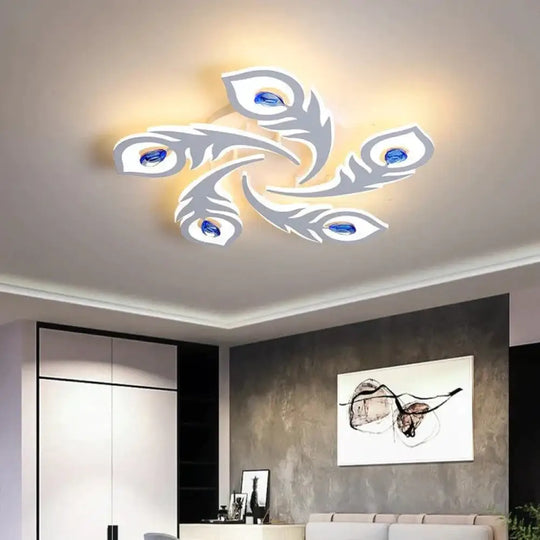 Feather Shape Living Room Led Ceiling Lamp Simple Warm Romantic Acrylic Master Bedroom 5 Heads /