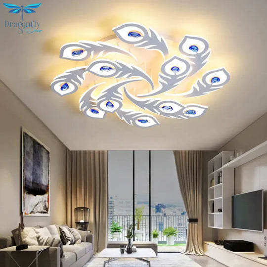 Feather Shape Living Room Led Ceiling Lamp Simple Warm Romantic Acrylic Master Bedroom