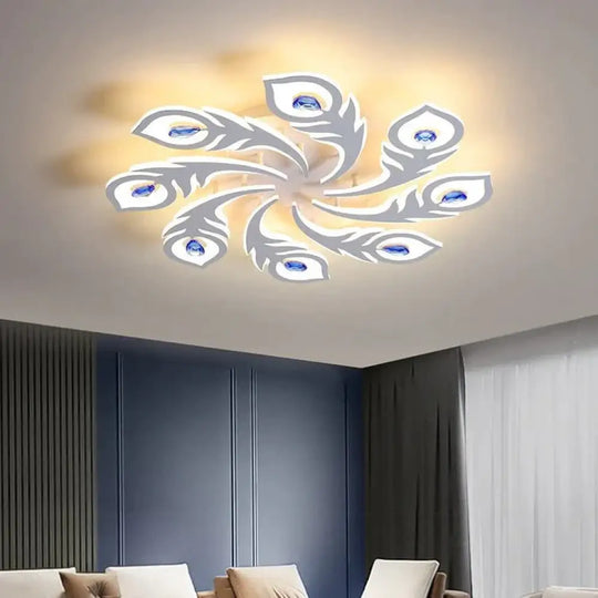 Feather Shape Living Room Led Ceiling Lamp Simple Warm Romantic Acrylic Master Bedroom 8 Heads /