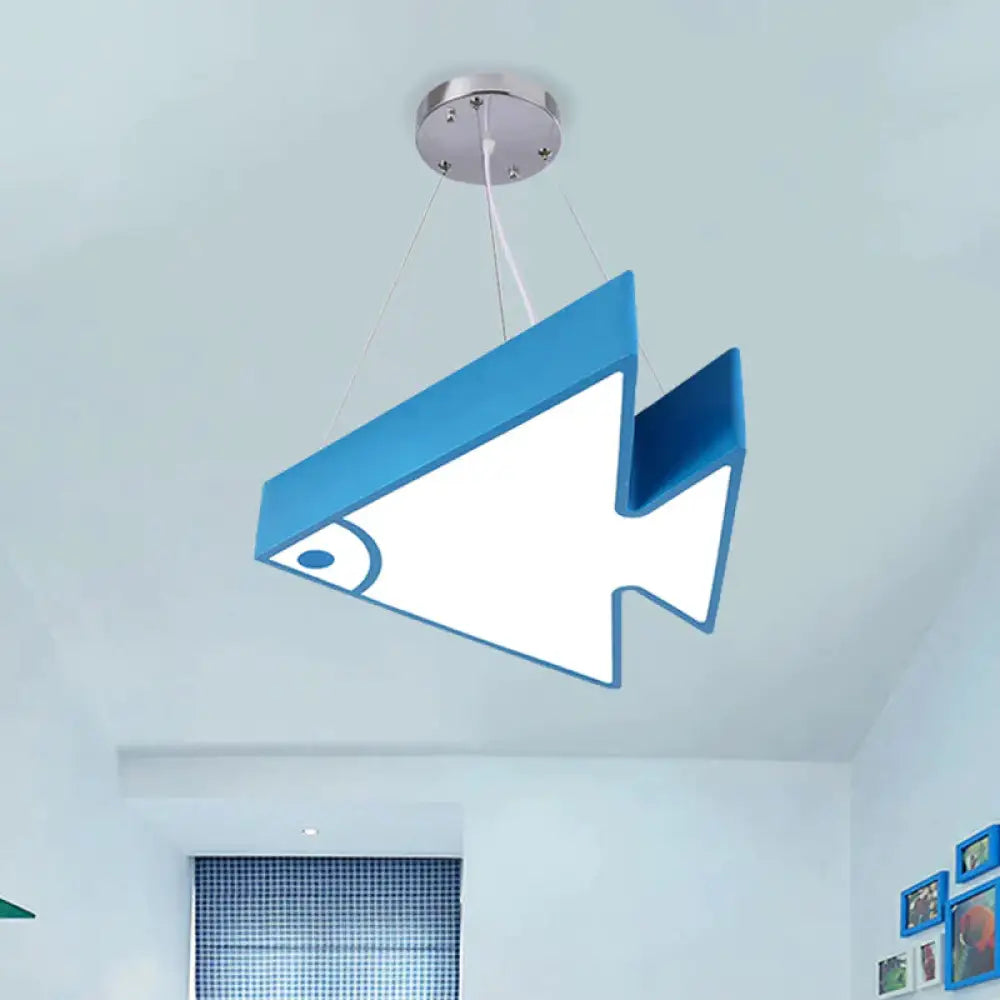 Fish Chandelier Pendant Light Modernist Acrylic Red/Blue/Green Led Hanging Lamp Kit For Bedroom Blue
