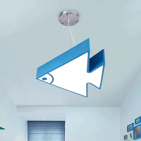 Fish Chandelier Pendant Light Modernist Acrylic Red/Blue/Green Led Hanging Lamp Kit For Bedroom Blue