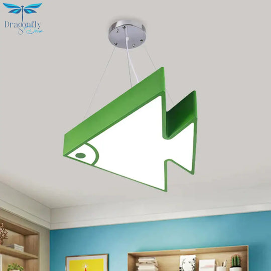 Fish Chandelier Pendant Light Modernist Acrylic Red/Blue/Green Led Hanging Lamp Kit For Bedroom