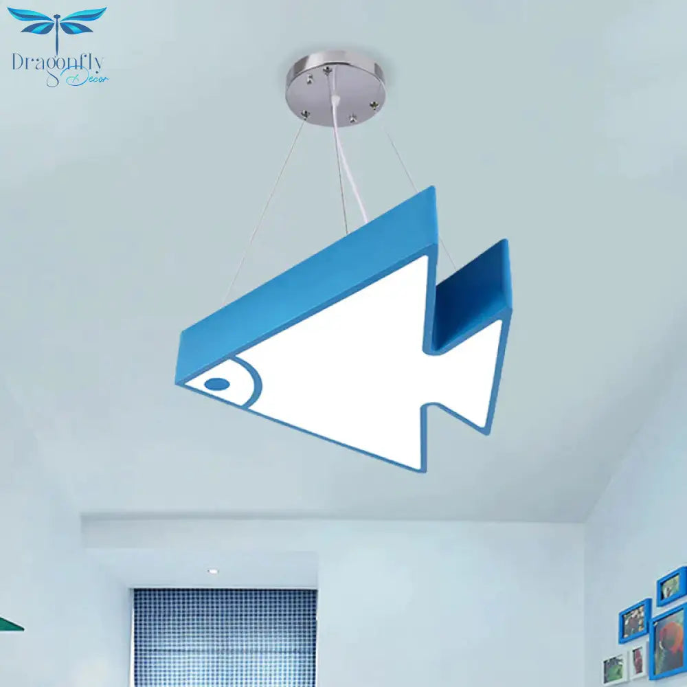 Fish Chandelier Pendant Light Modernist Acrylic Red/Blue/Green Led Hanging Lamp Kit For Bedroom