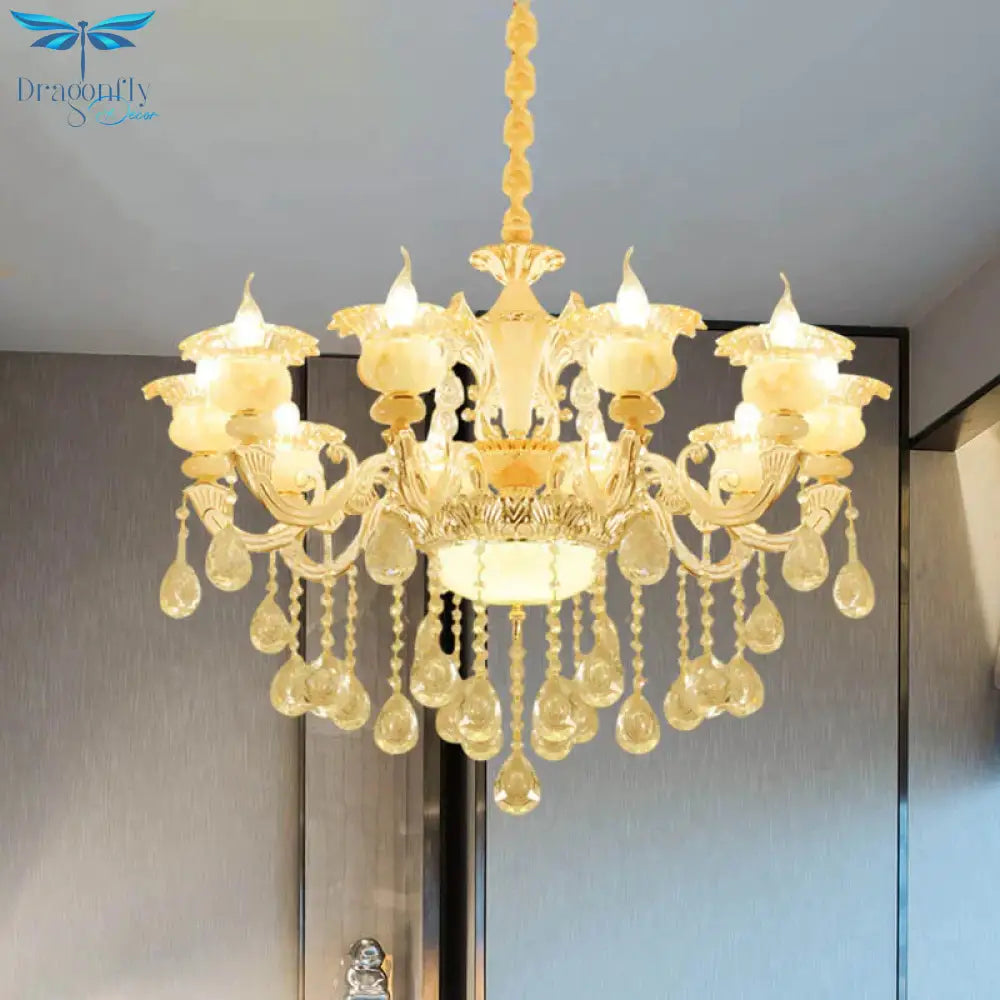 Flower Living Room Chandelier Lighting Crystal 8/10 Lights Contemporary Pendant Lamp In White