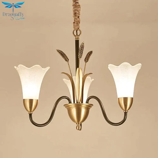 Flower Shape Metal Chandelier Lighting Traditional 3 Light Dining Room Pendant In Brass