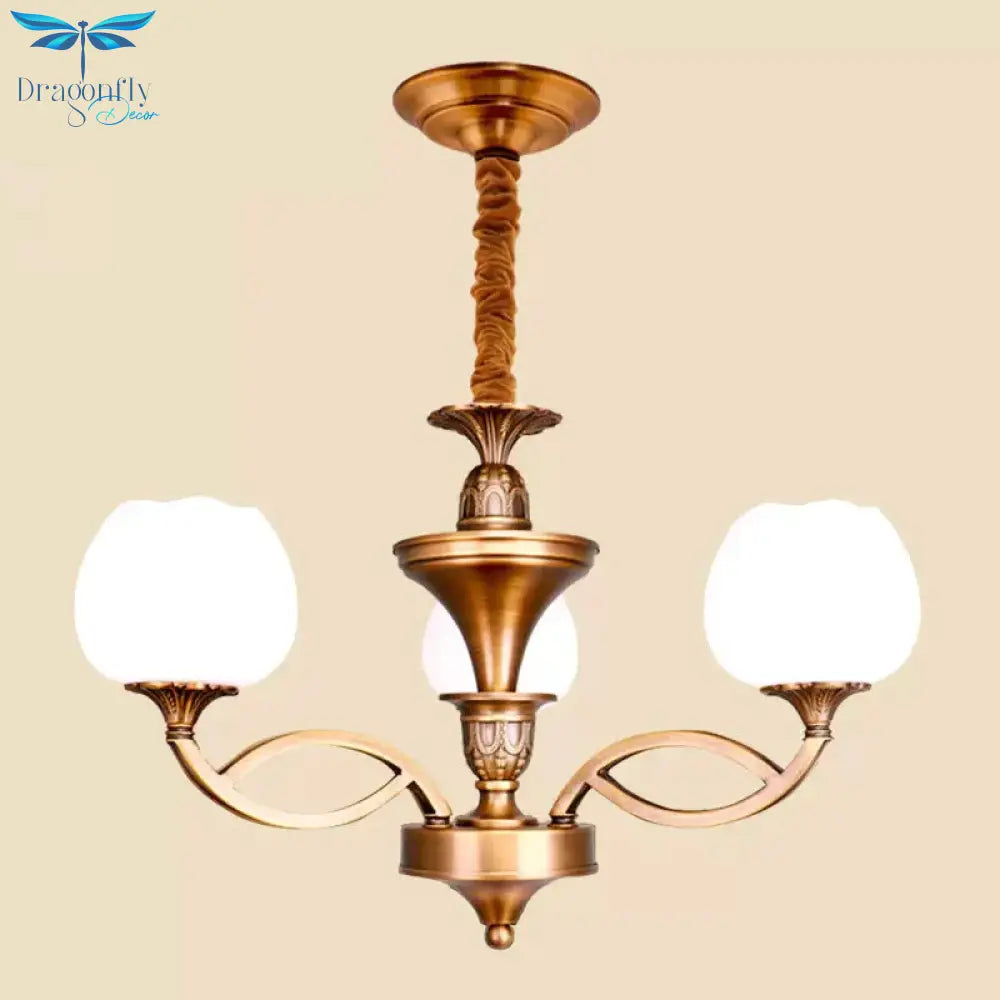 Flowerbud Living Room Ceiling Chandelier Traditional White Glass 3/6/8 Bulbs Brass Suspension Lamp
