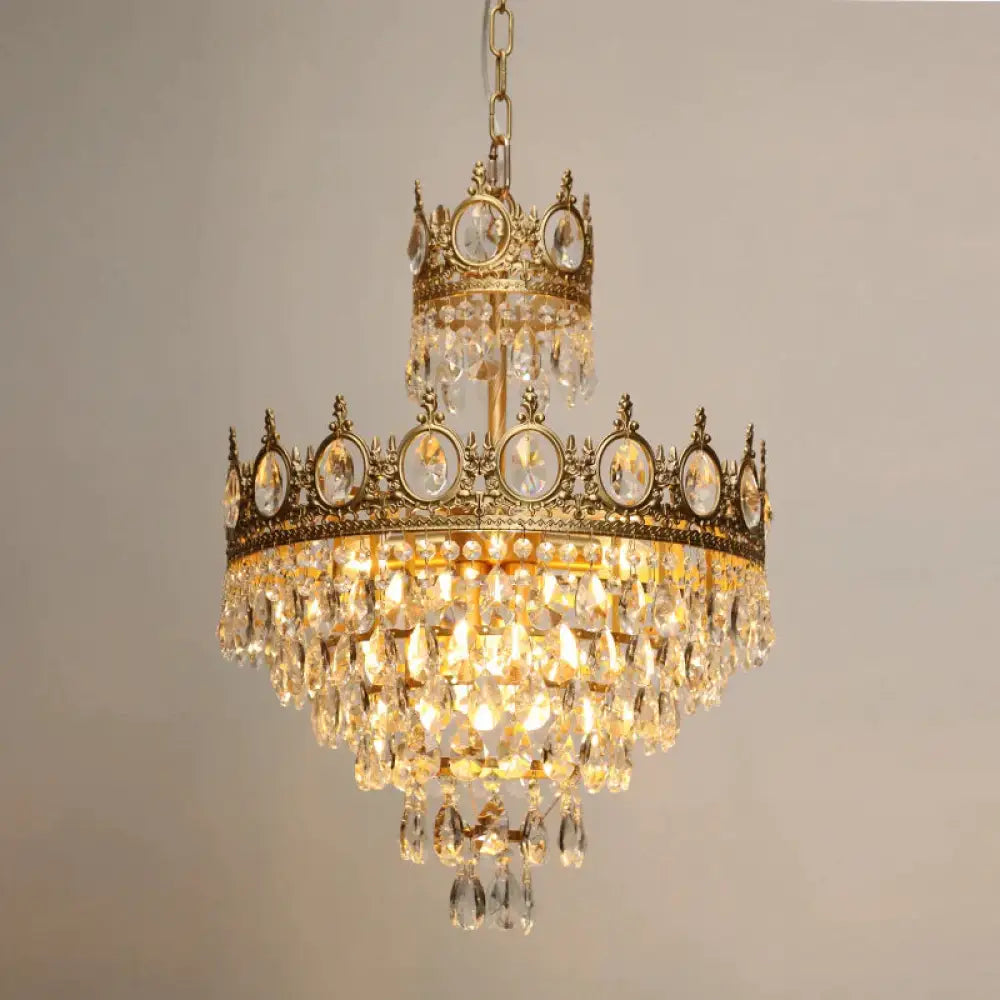 French Retro All Copper Crown Crystal Chandelier Living Room Dining Cloakroom Dia45Cm / Tri - Color
