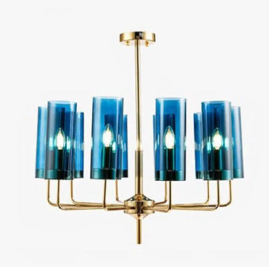 Frida - Blue Cognac Glass Led Chandeliers For Elegant Living Spaces 8 Heads / White 6000K Pendant