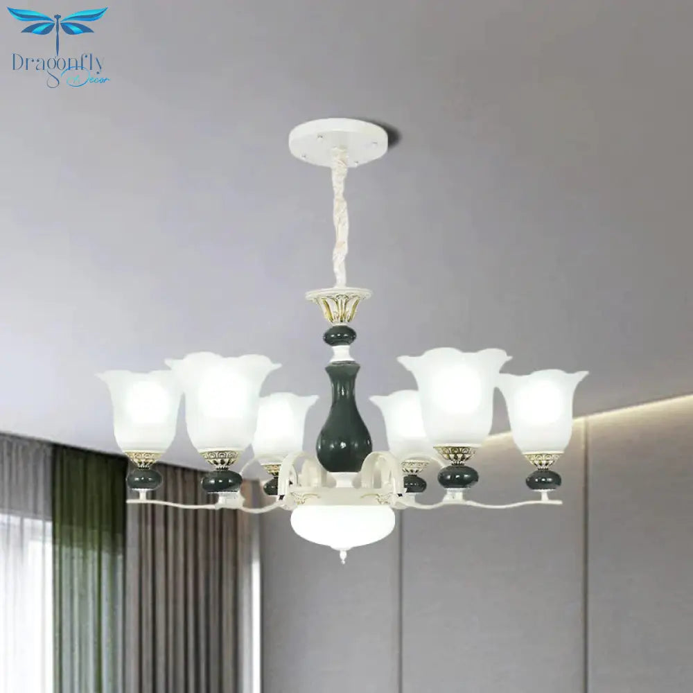 Frosted Glass Black Chandelier Lighting Blossom 3/6 Bulbs Rustic Ceiling Pendant Light