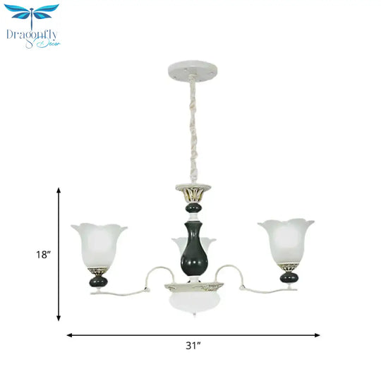 Frosted Glass Black Chandelier Lighting Blossom 3/6 Bulbs Rustic Ceiling Pendant Light