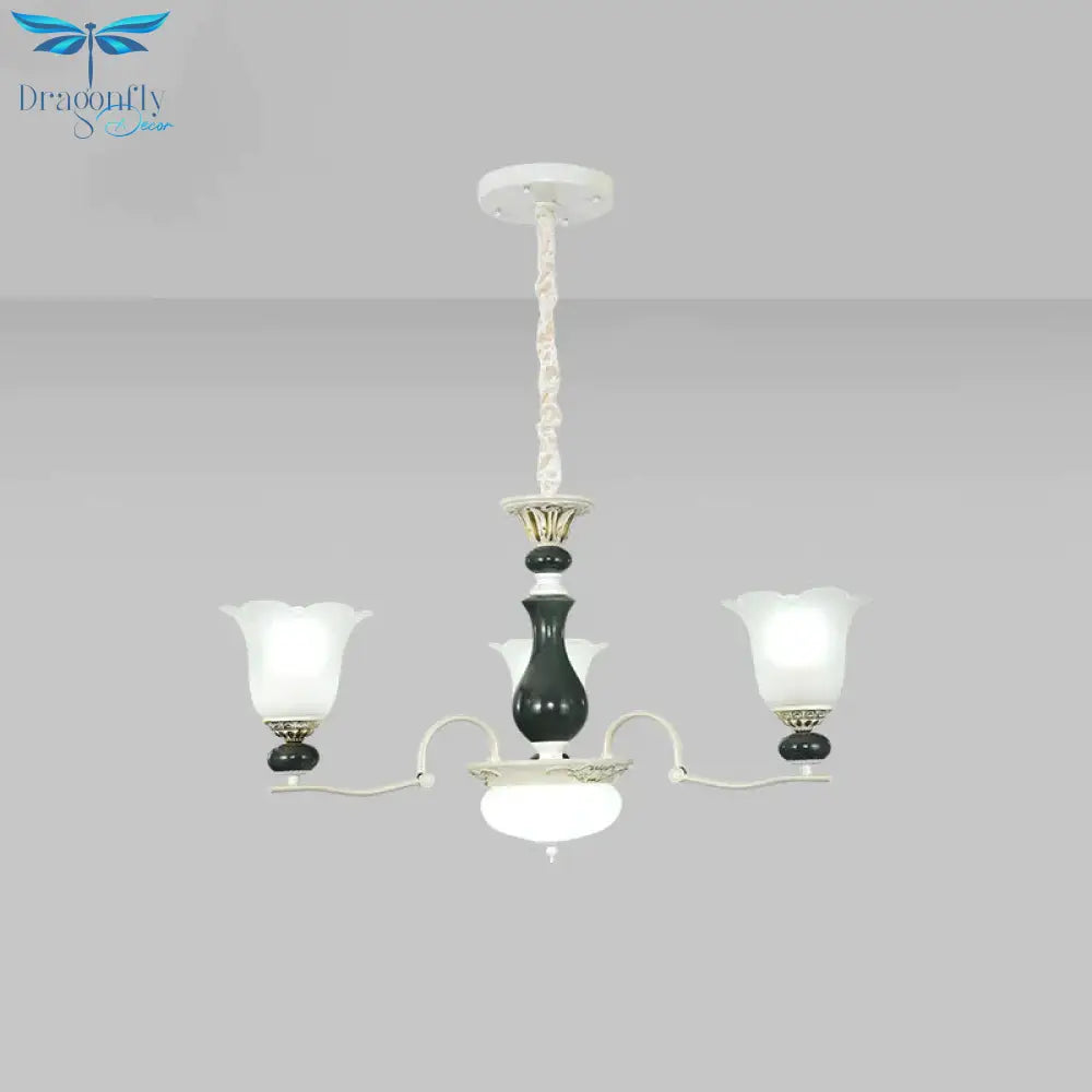 Frosted Glass Black Chandelier Lighting Blossom 3/6 Bulbs Rustic Ceiling Pendant Light