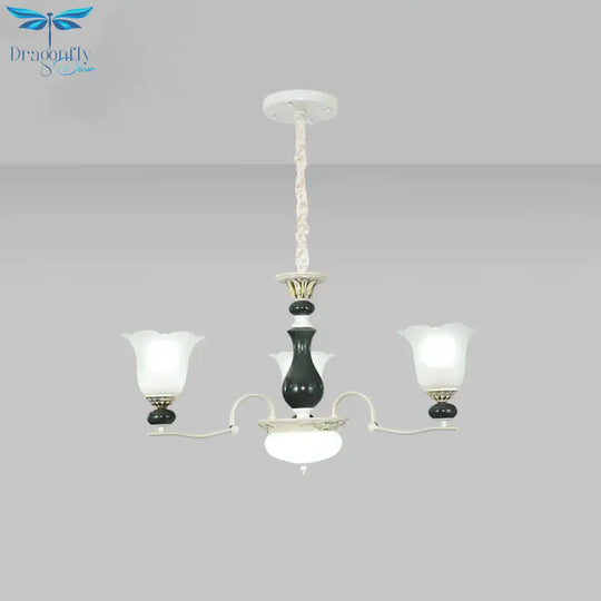 Frosted Glass Black Chandelier Lighting Blossom 3/6 Bulbs Rustic Ceiling Pendant Light