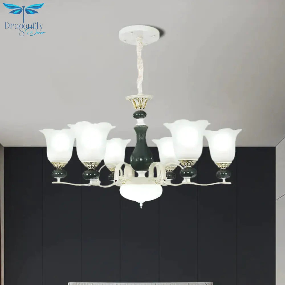 Frosted Glass Black Chandelier Lighting Blossom 3/6 Bulbs Rustic Ceiling Pendant Light