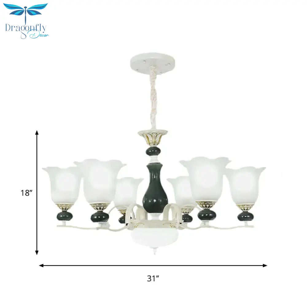 Frosted Glass Black Chandelier Lighting Blossom 3/6 Bulbs Rustic Ceiling Pendant Light