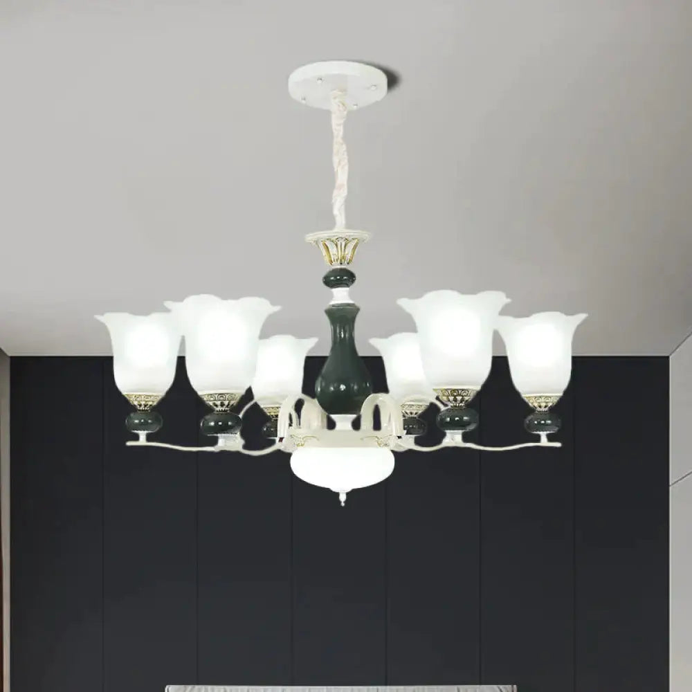 Frosted Glass Black Chandelier Lighting Blossom 3/6 Bulbs Rustic Ceiling Pendant Light 6 /