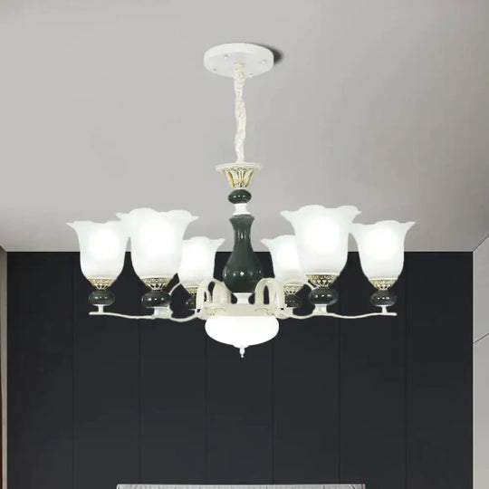 Frosted Glass Black Chandelier Lighting Blossom 3/6 Bulbs Rustic Ceiling Pendant Light 6 /