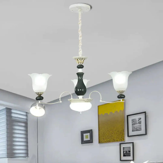 Frosted Glass Black Chandelier Lighting Blossom 3/6 Bulbs Rustic Ceiling Pendant Light 3 /
