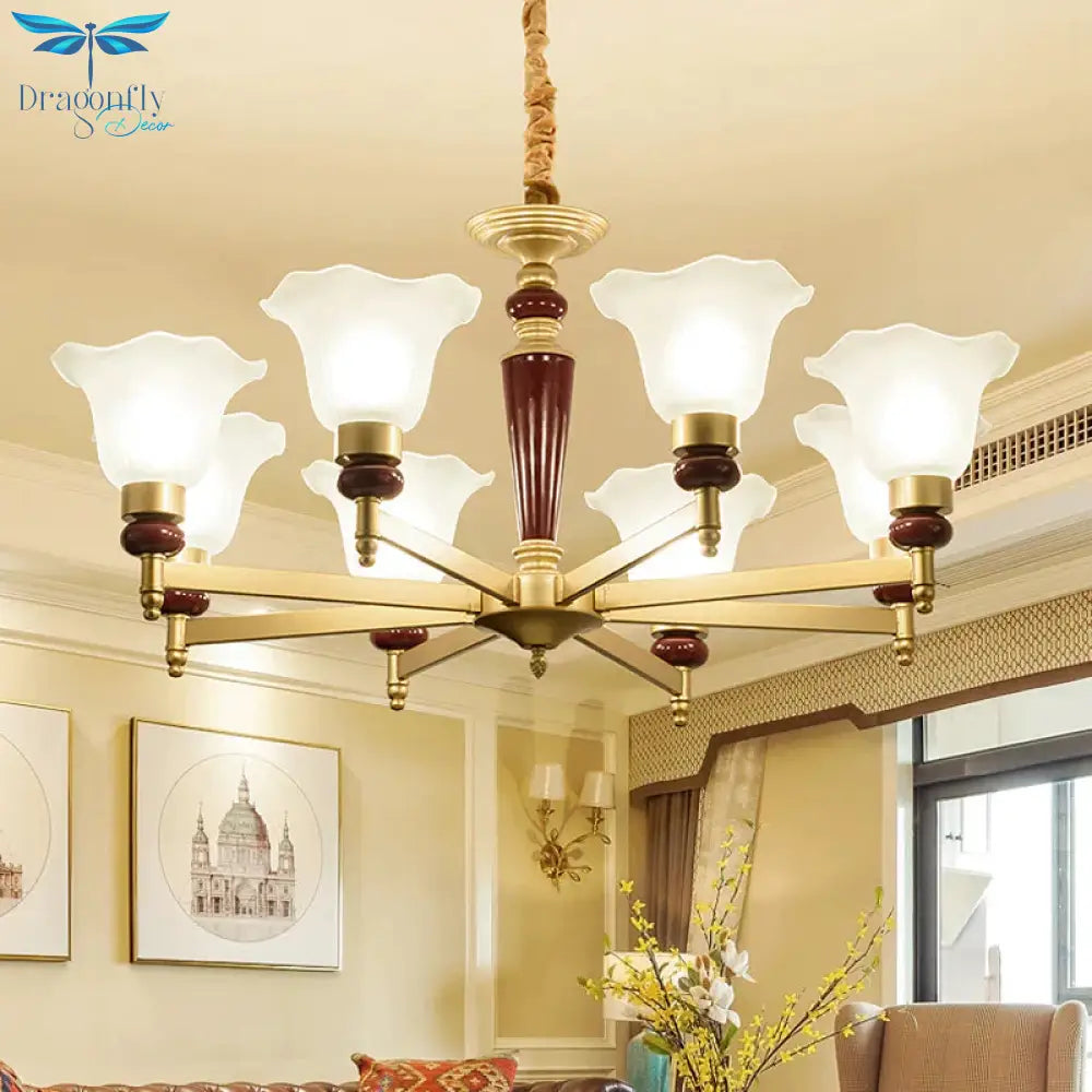 Frosted Glass Blossom Chandelier Light Rustic Style 3/6/8 Lights Living Room Suspension Pendant In