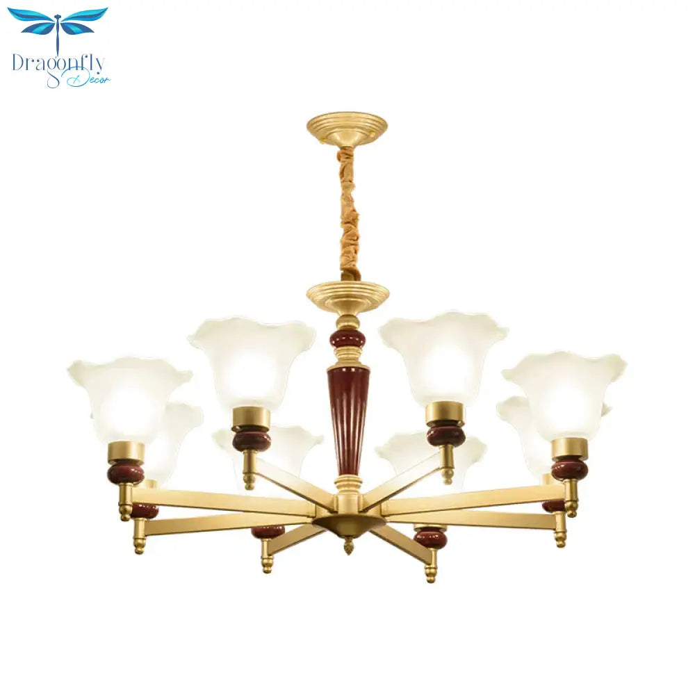 Frosted Glass Blossom Chandelier Light Rustic Style 3/6/8 Lights Living Room Suspension Pendant In