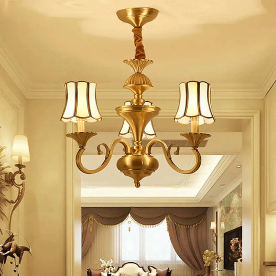 Frosted Glass Gold Pendant Chandelier Flared 3/6 Lights Colonialism Ceiling Hang Fixture For