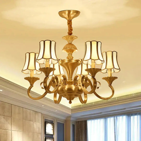 Frosted Glass Gold Pendant Chandelier Flared 3/6 Lights Colonialism Ceiling Hang Fixture For