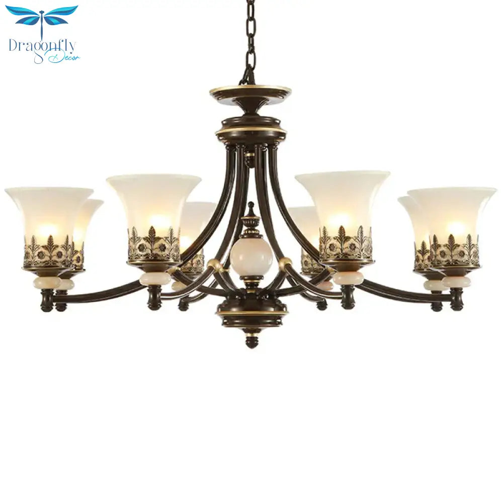 Frosted Glass Rustic Ceiling Chandelier In Brown For Dining Room