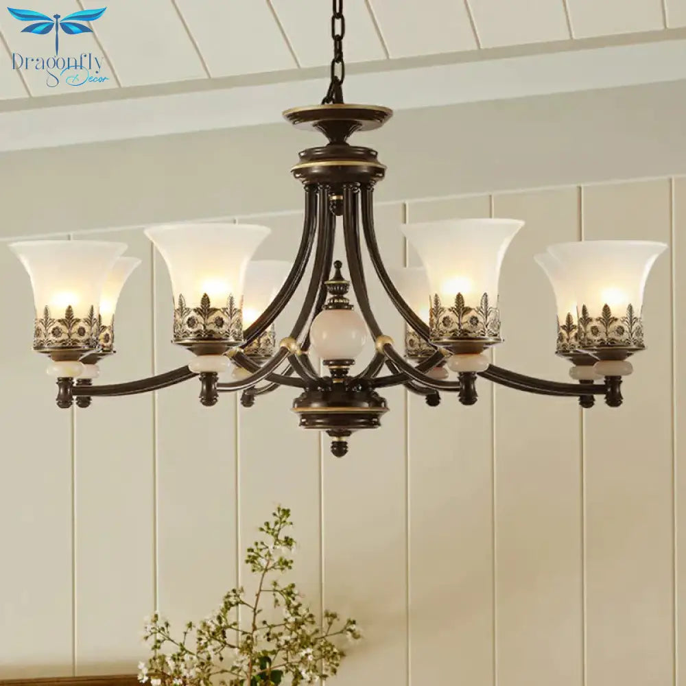 Frosted Glass Rustic Ceiling Chandelier In Brown For Dining Room