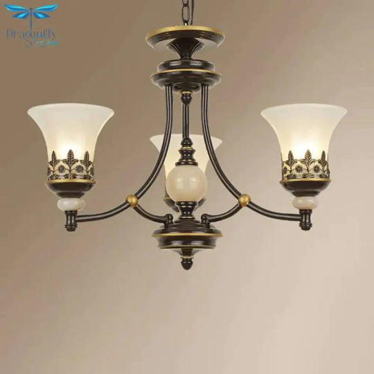 Frosted Glass Rustic Ceiling Chandelier In Brown For Dining Room