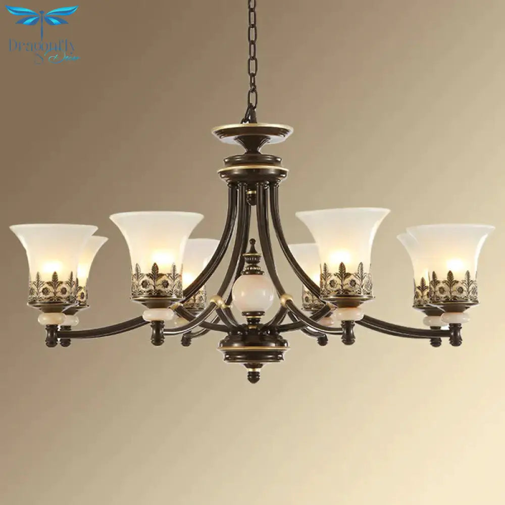 Frosted Glass Rustic Ceiling Chandelier In Brown For Dining Room