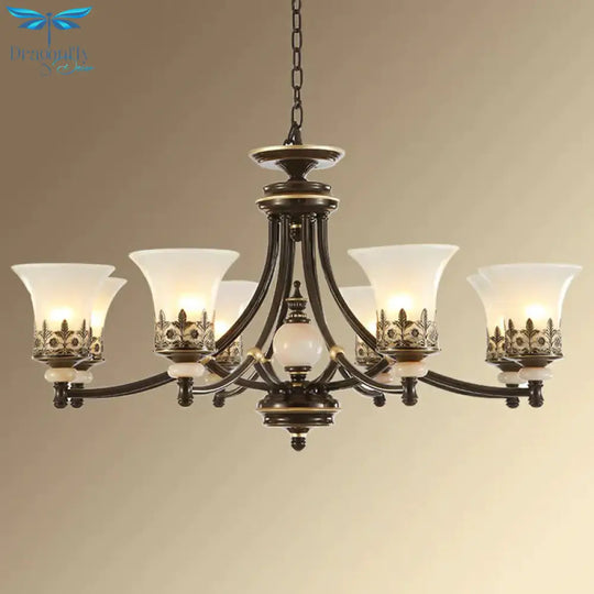 Frosted Glass Rustic Ceiling Chandelier In Brown For Dining Room