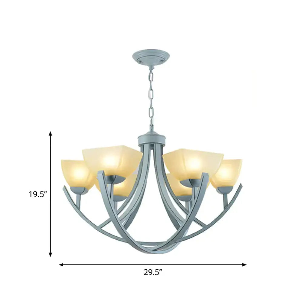 Frosted Glass Trapezoid Hanging Lamp Kit Simple 6 - Head Chandelier Light Fixture With Curved Arm