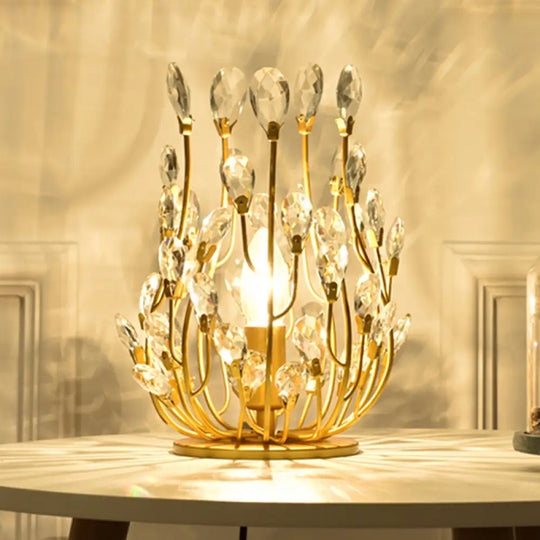 Giorgia - 1 Head Table Lamp With Swirled Arm Crystal Teardrops Gold