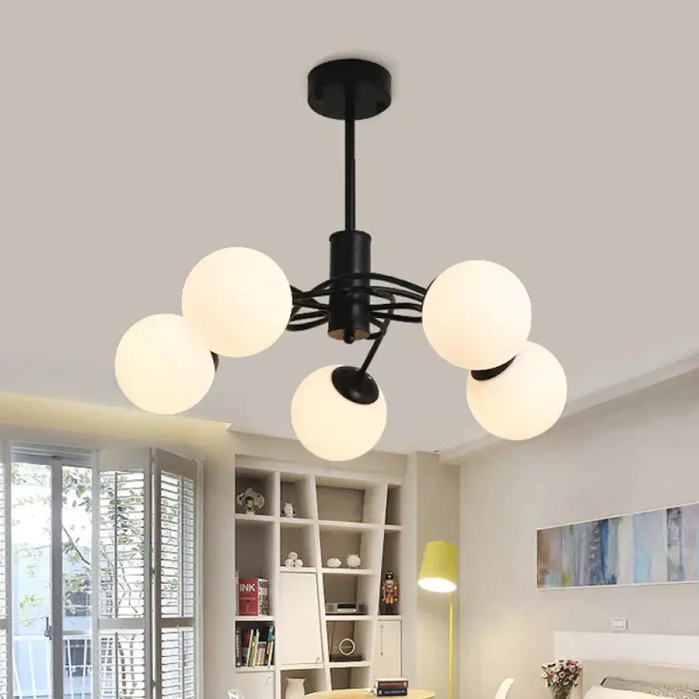 Global Bedroom Chandelier Lighting Fixture Modern White Glass 5 - Bulb Black Pendant Light