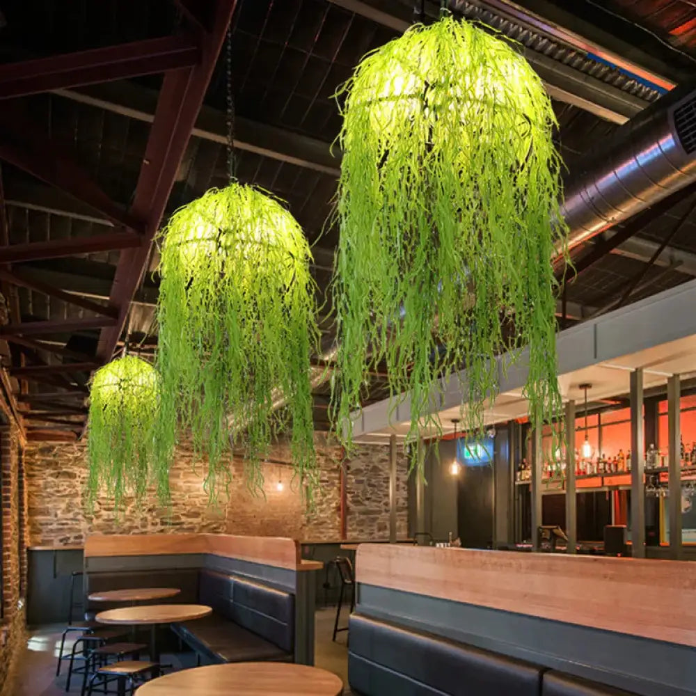 Globe Cage Dining Room Pendant Lamp Loft Metal 5 Heads Green Chandelier Lighting Fixture With