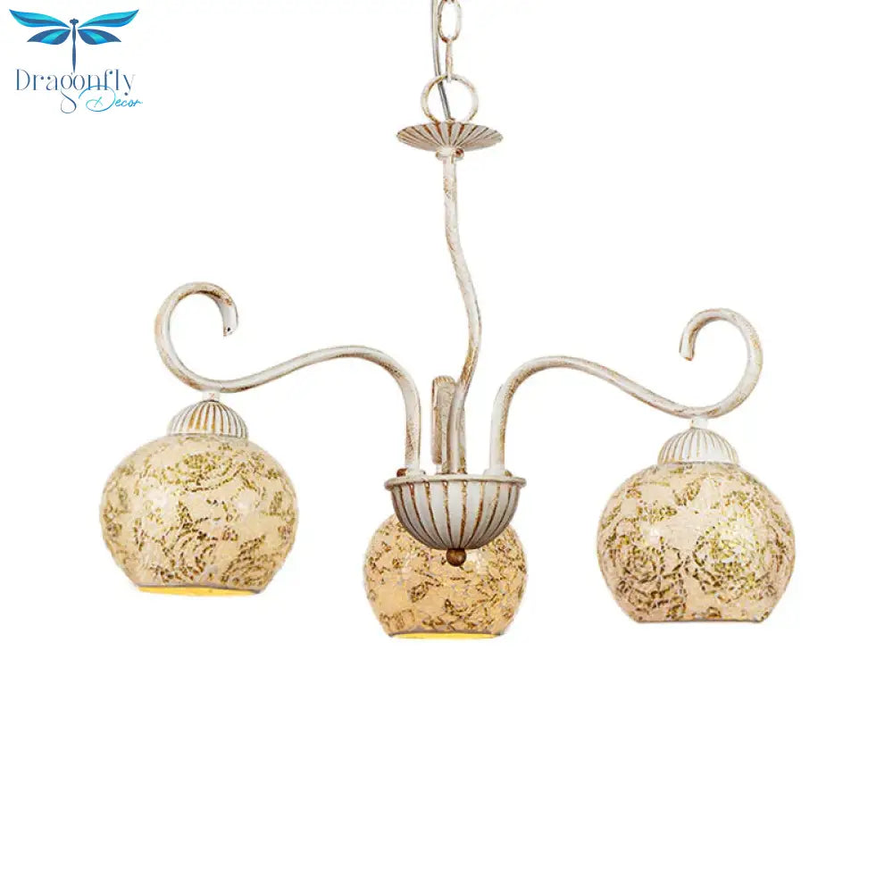 Globe Dining Room Ceiling Chandelier Traditional Frosted Glass 3 Light White Hanging Fixture