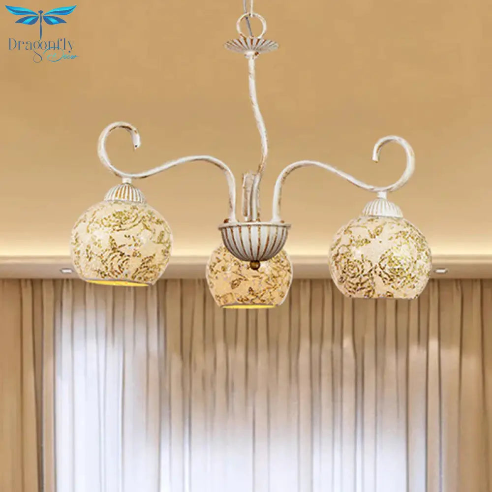 Globe Dining Room Ceiling Chandelier Traditional Frosted Glass 3 Light White Hanging Fixture